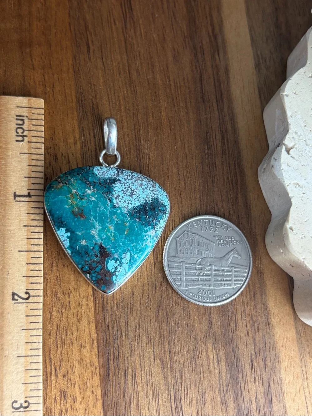 Sterling Silver 925 Southwest Spiderweb Matrix Turquoise Pendant Chunky New
